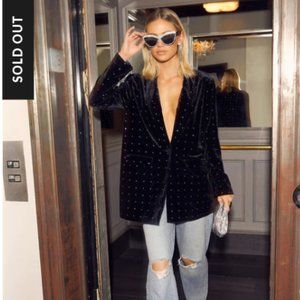Runway Muse Pocketed Embellished Velvet Blazer